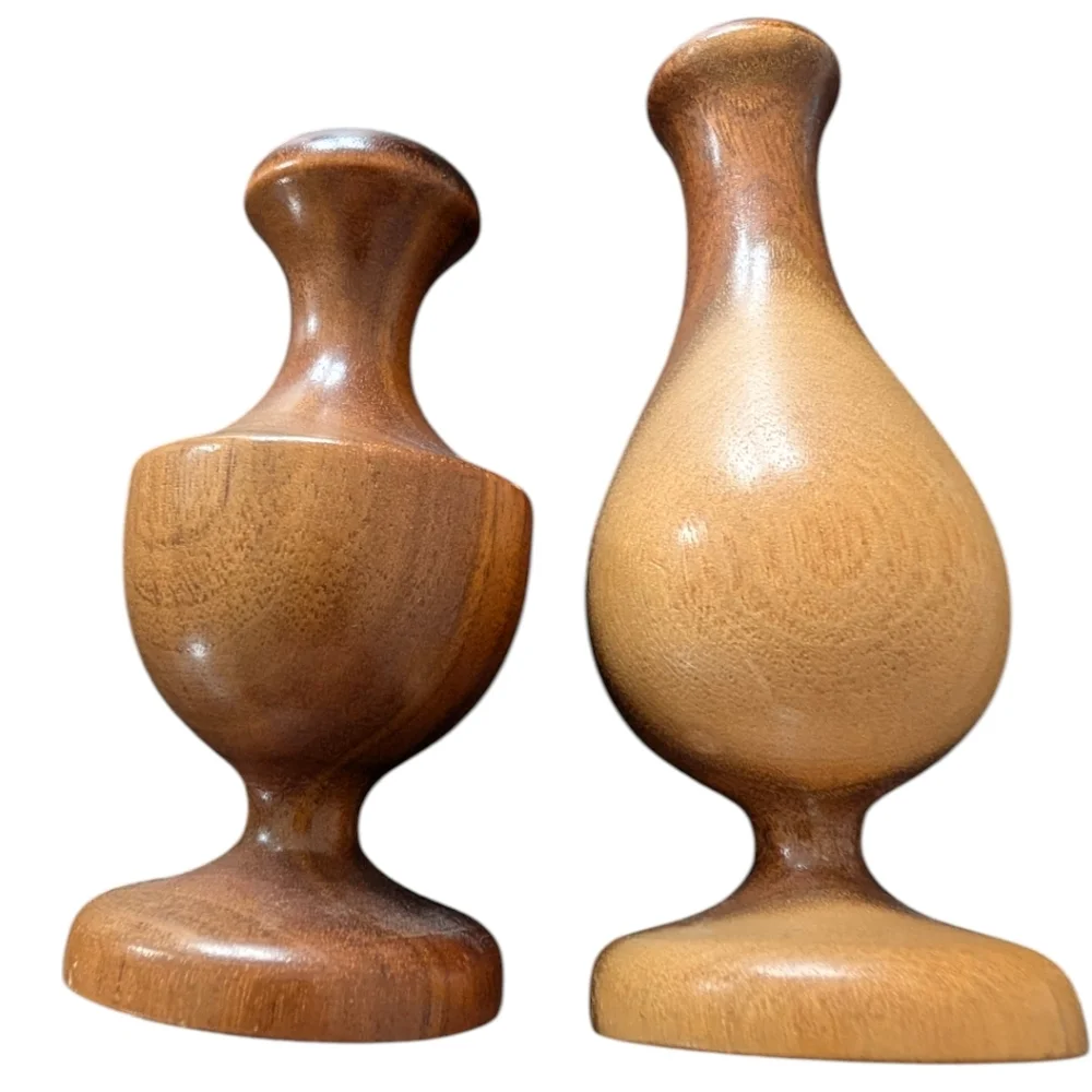 (2) Vintage MCM Danish Lathe Turned Small Bud Vases